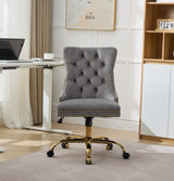 A&A Furniture Office Chair,Modern Velvet Upholstered Tufted Button Home Office Chair with Golden Metal Base,Adjustable Desk Chair Swivel Office Chair (Gray)