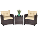 3 Pcs Patio Rattan Furniture Set Cushioned Conversation Set Coffee Table