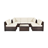 6 Pieces Patio Rattan Furniture Set with Cushions and Glass Coffee Table