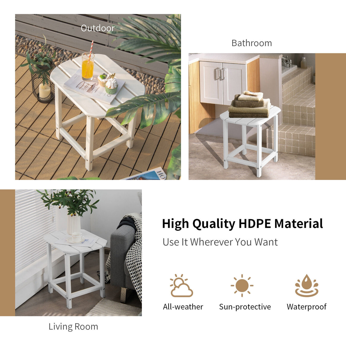 18 Inch Weather Resistant Side Table for Garden Yard Patio