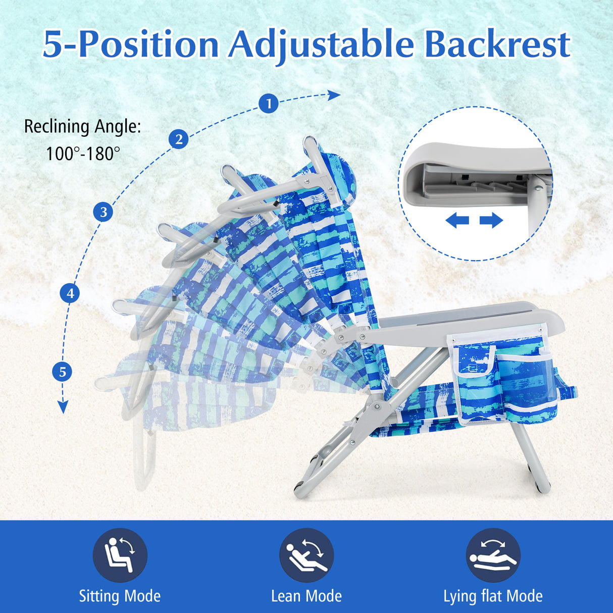 Foldable Backpack Beach Chair with Cup Holder and Storage Pockets Set of 2