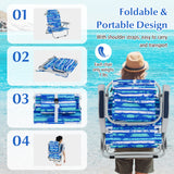Foldable Backpack Beach Chair with Cup Holder and Storage Pockets Set of 2