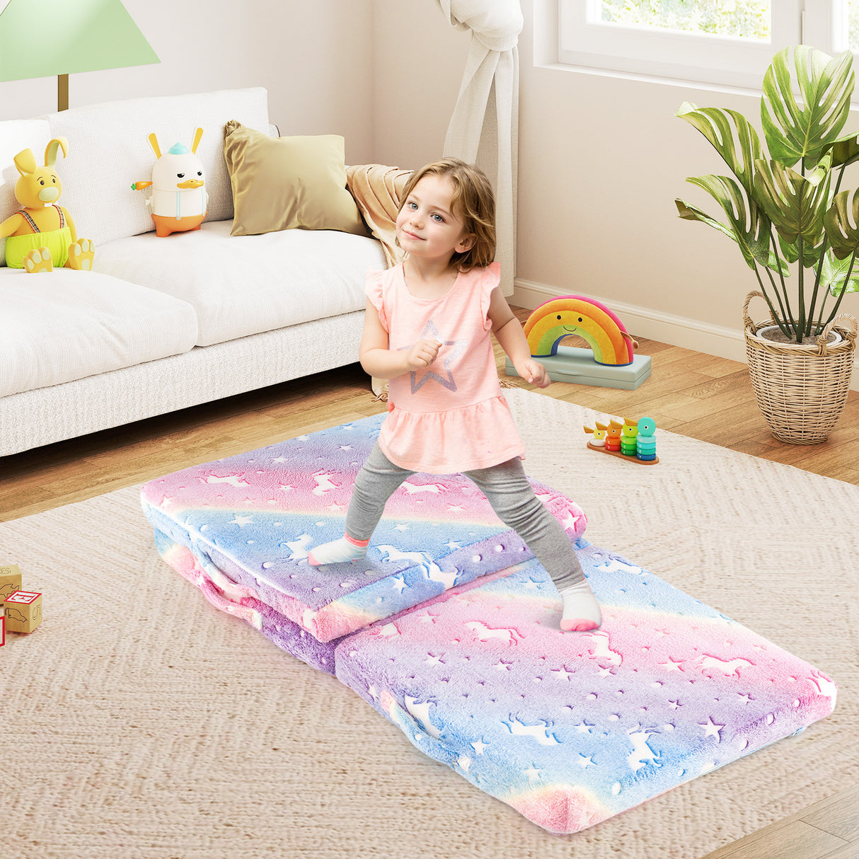 Foldable Floor Mattress for Kids with Washable Flannel Cover