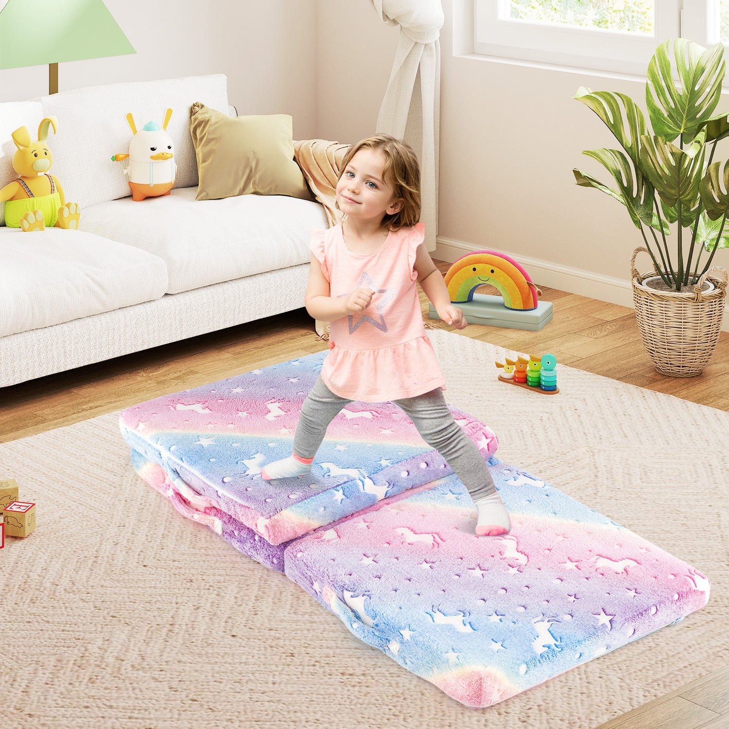 Foldable Floor Mattress for Kids with Washable Flannel Cover
