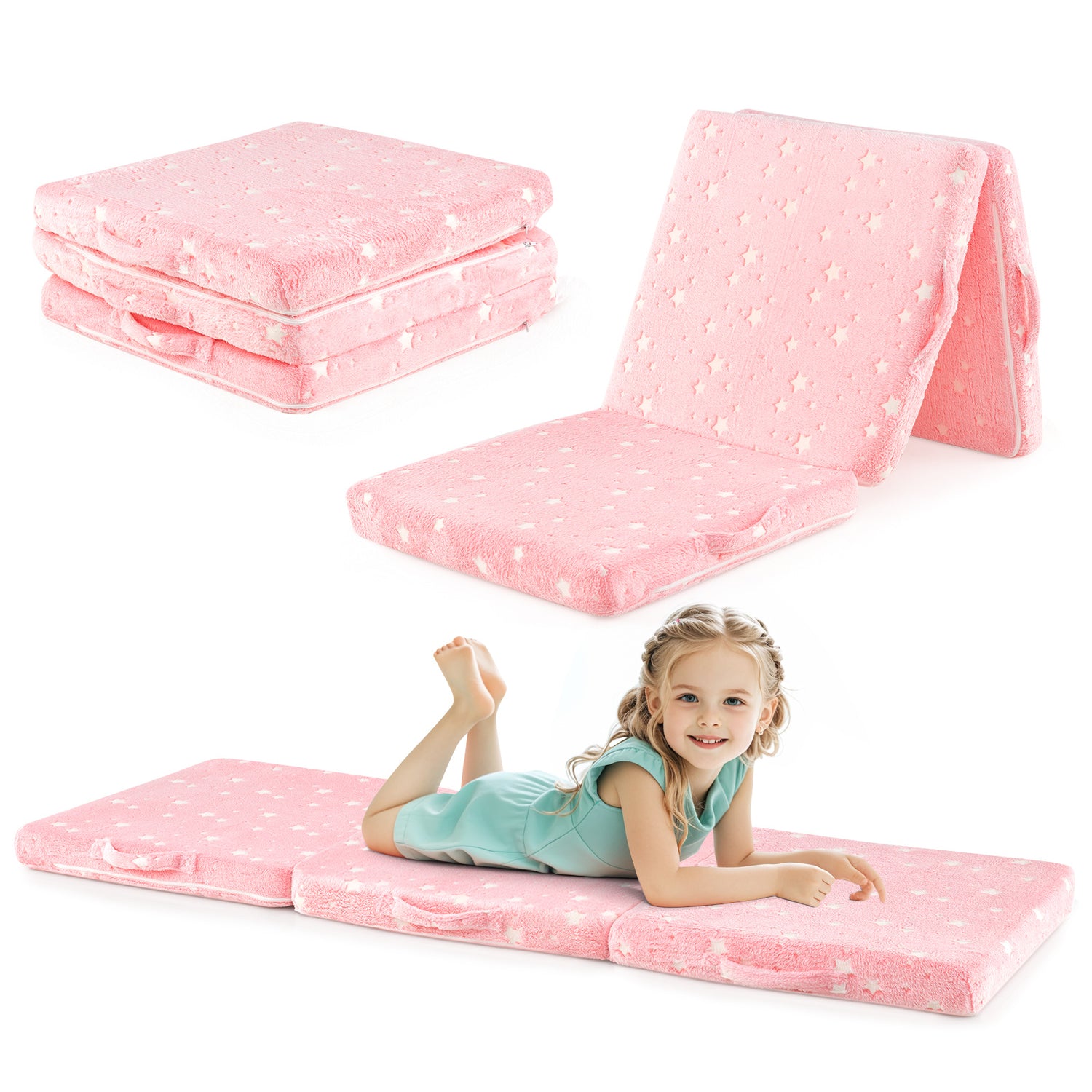 Foldable Floor Mattress for Kids with Washable Flannel Cover