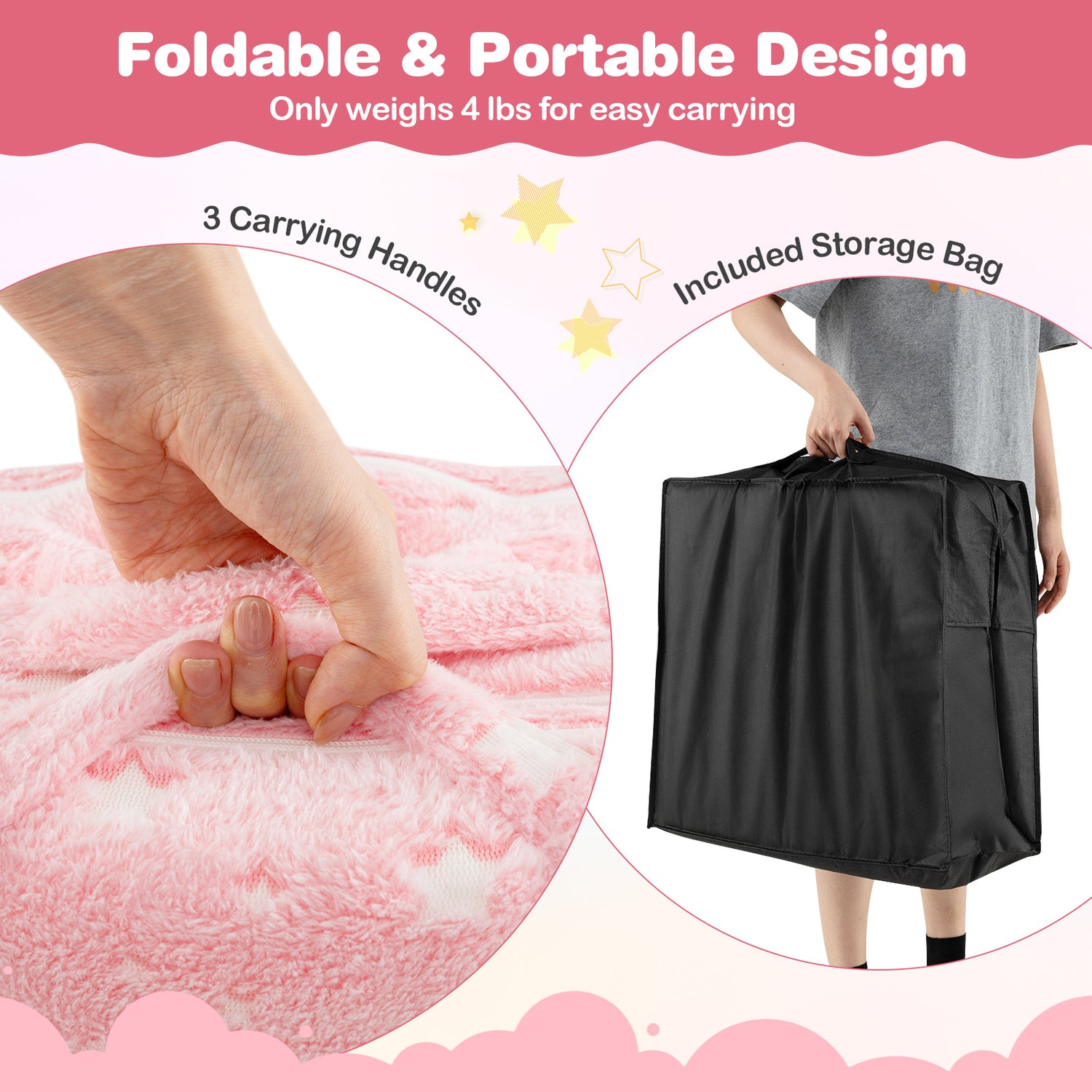 Foldable Floor Mattress for Kids with Washable Flannel Cover