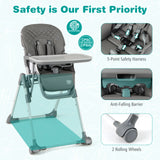 Foldable High Chair with Footrest and Detachable Tray