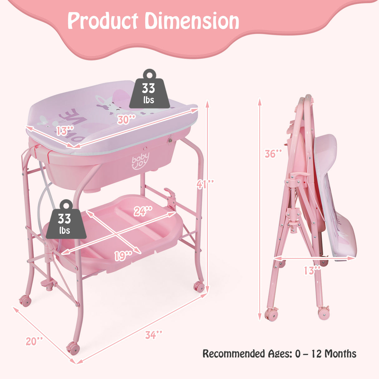 Portable Baby Changing Table with Storage Basket and Shelves