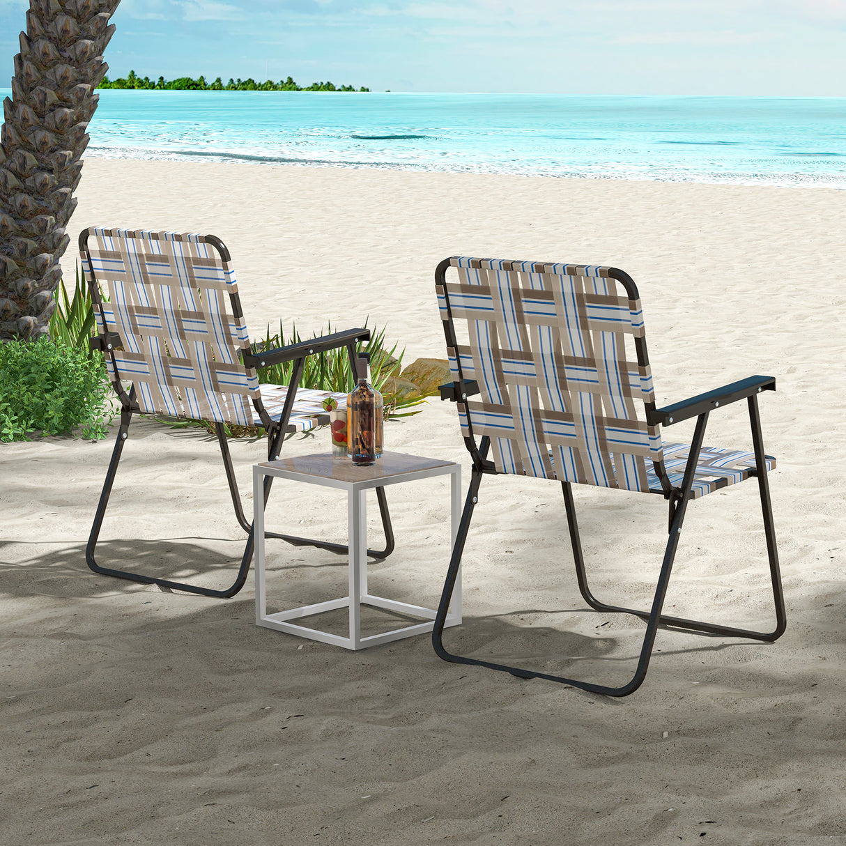 4 Pieces Folding Beach Chair Camping Lawn Webbing Chair