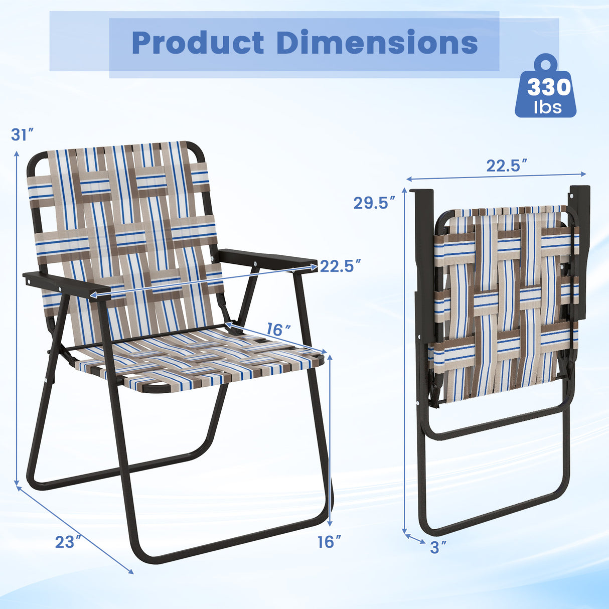 4 Pieces Folding Beach Chair Camping Lawn Webbing Chair