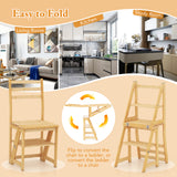 Multifunctional 3-in-1 Ladder Chair Display Plant Stand for Library Kitchen Office-Natural
