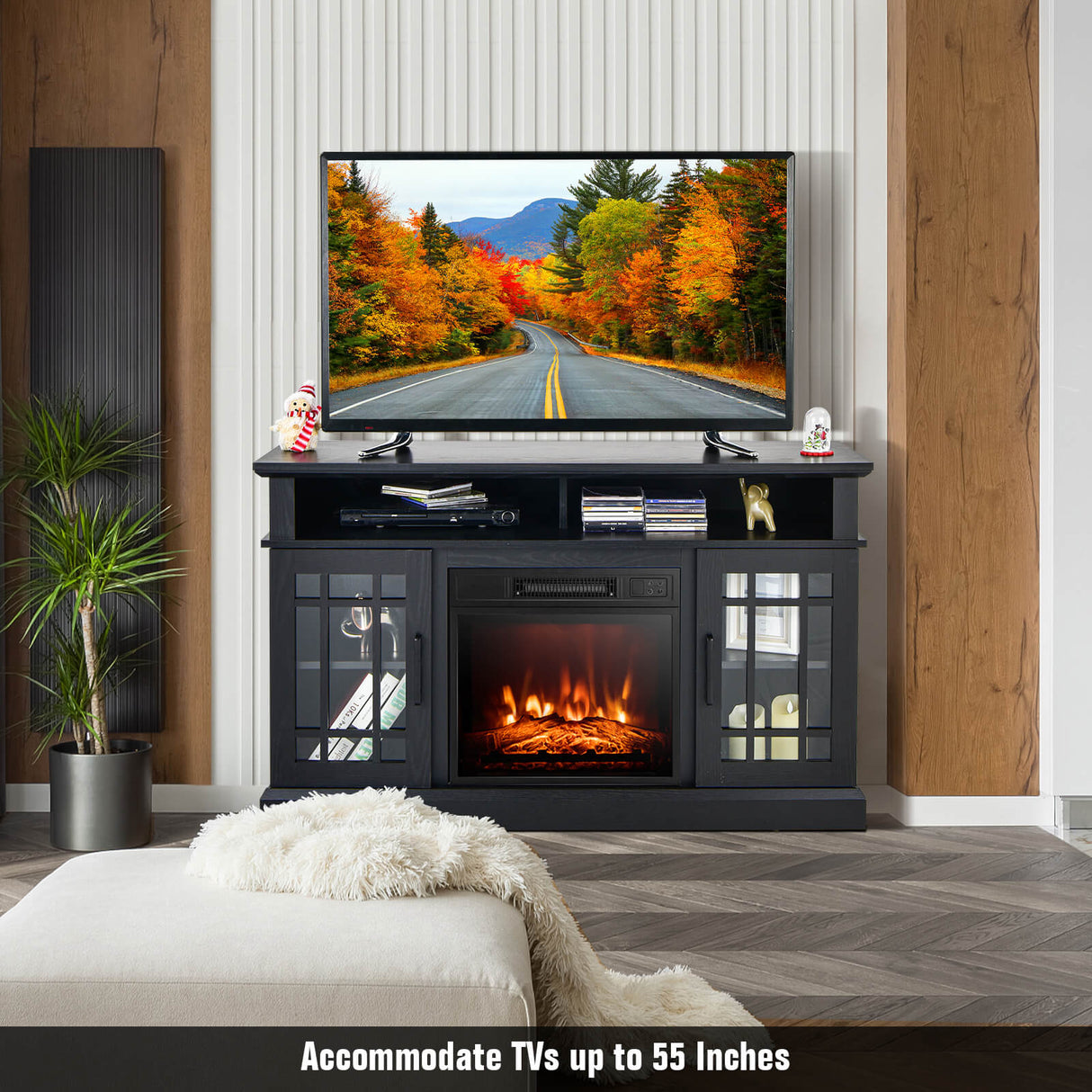 48 Inch Electric Fireplace TV Stand with Cabinets for TVs Up to 55 Inch