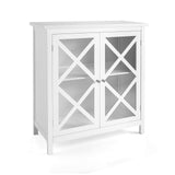 Freestanding Kitchen Buffet Cabinet with Glass Doors and Adjustable Shelf-White
