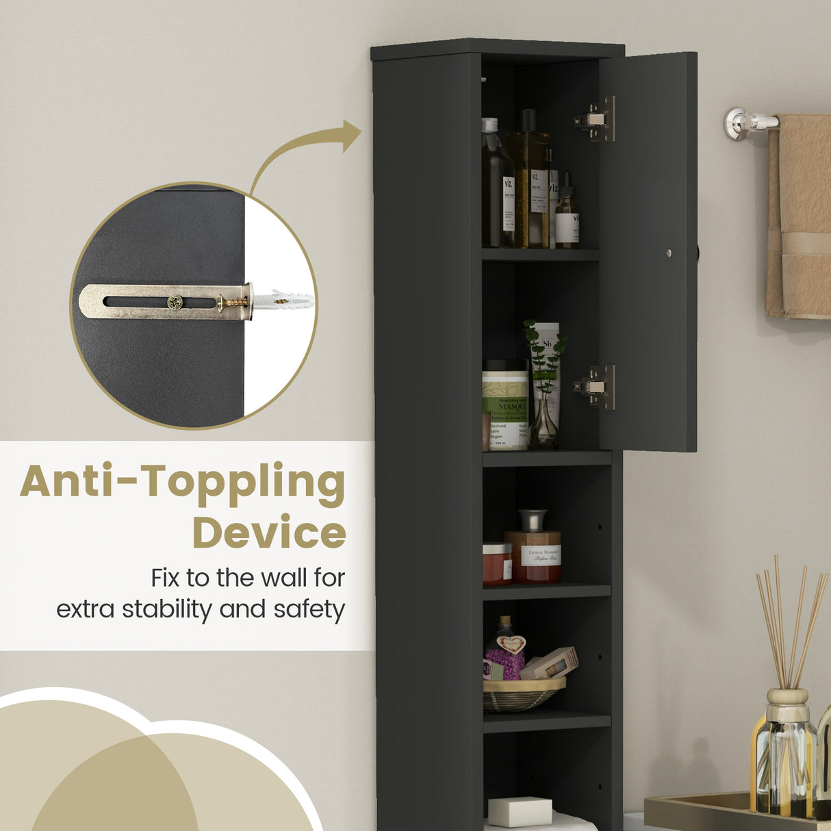 Freestanding Slim Bathroom Cabinet with Drawer and Adjustable Shelves