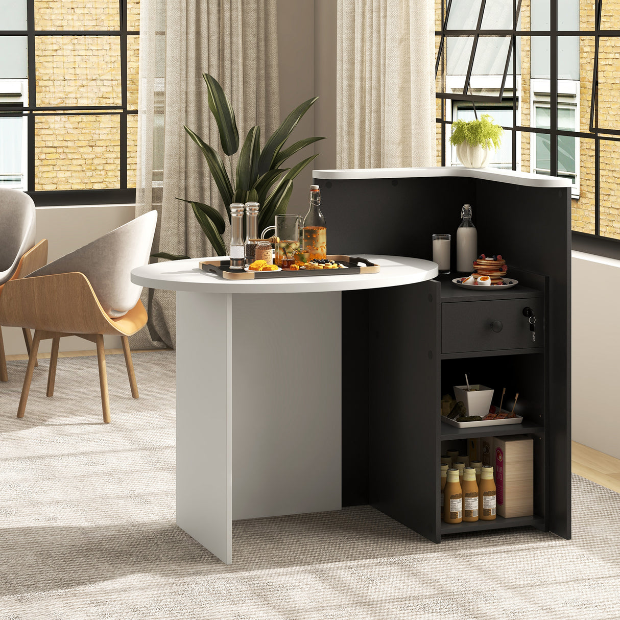 Front Reception Office Desk with Open Shelf and Drawer