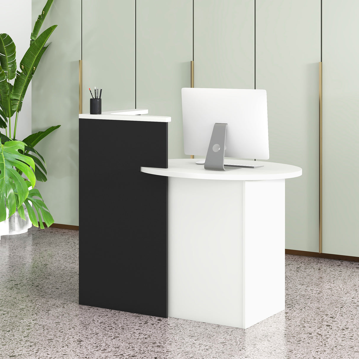 Front Reception Office Desk with Open Shelf and Drawer