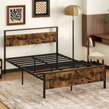Twin Metal Bed Frame Industrial Platform Bed with Wooden Headboard