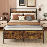 Twin Metal Bed Frame Industrial Platform Bed with Wooden Headboard
