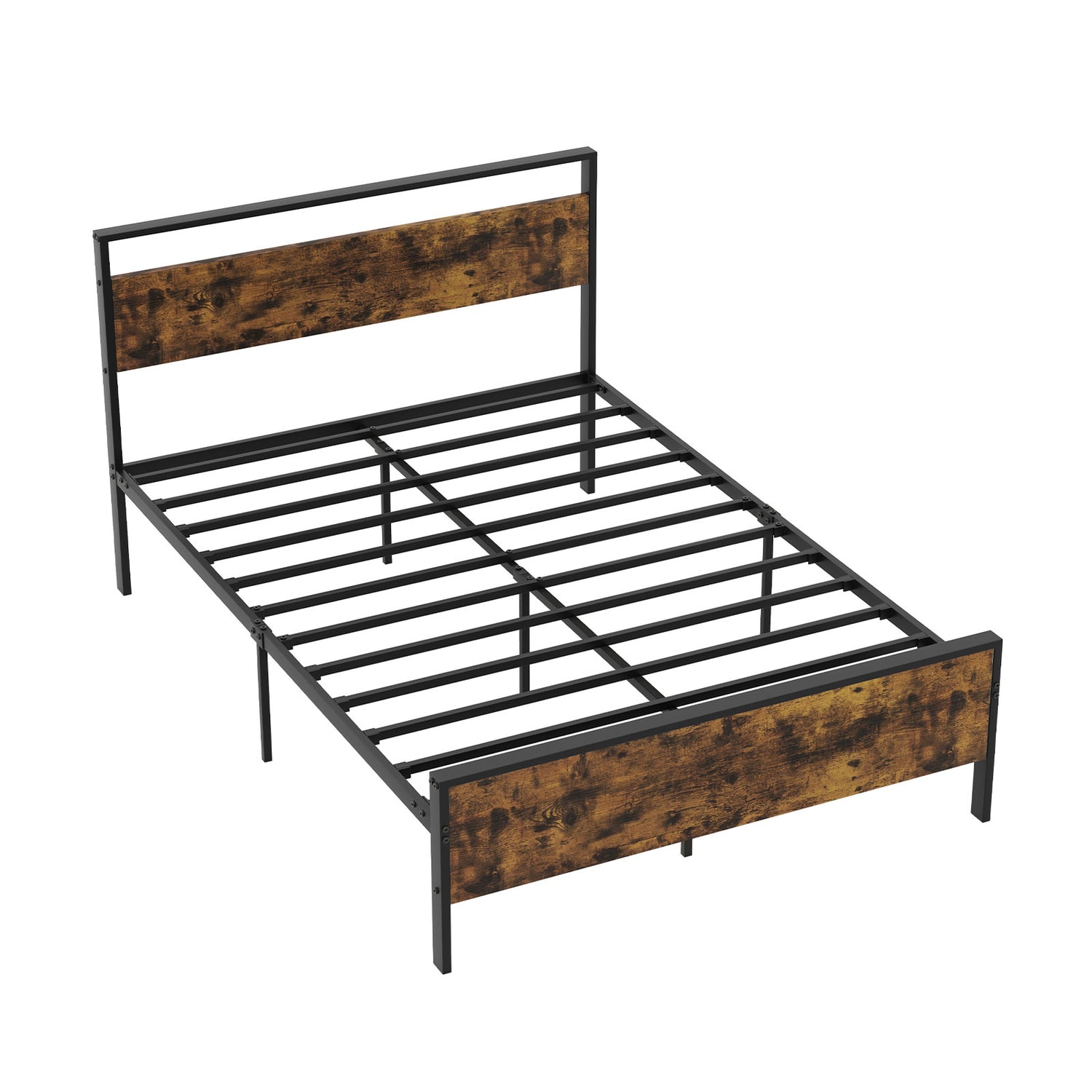 Twin Metal Bed Frame Industrial Platform Bed with Wooden Headboard