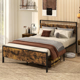 Twin Metal Bed Frame Industrial Platform Bed with Wooden Headboard