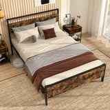 Twin Metal Bed Frame Industrial Platform Bed with Wooden Headboard