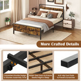 Twin Metal Bed Frame Industrial Platform Bed with Wooden Headboard