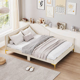 Full/Twin Size Upholstered Daybed with Metal Legs and Wood Slats