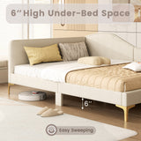Full/Twin Size Upholstered Daybed with Metal Legs and Wood Slats