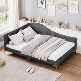 Full/Twin Size Rivet-Tufted Platform Bed with Metal Legs and Wood Slats