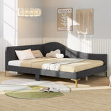 Full/Twin Size Rivet-Tufted Platform Bed with Metal Legs and Wood Slats