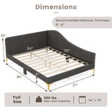 Full/Twin Size Rivet-Tufted Platform Bed with Metal Legs and Wood Slats