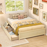 Full Size Wooden Bed Frame with 2 Rolling Storage Drawers