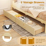 Full Size Wooden Bed Frame with 2 Rolling Storage Drawers