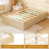 Full Size Wooden Bed Frame with 2 Rolling Storage Drawers