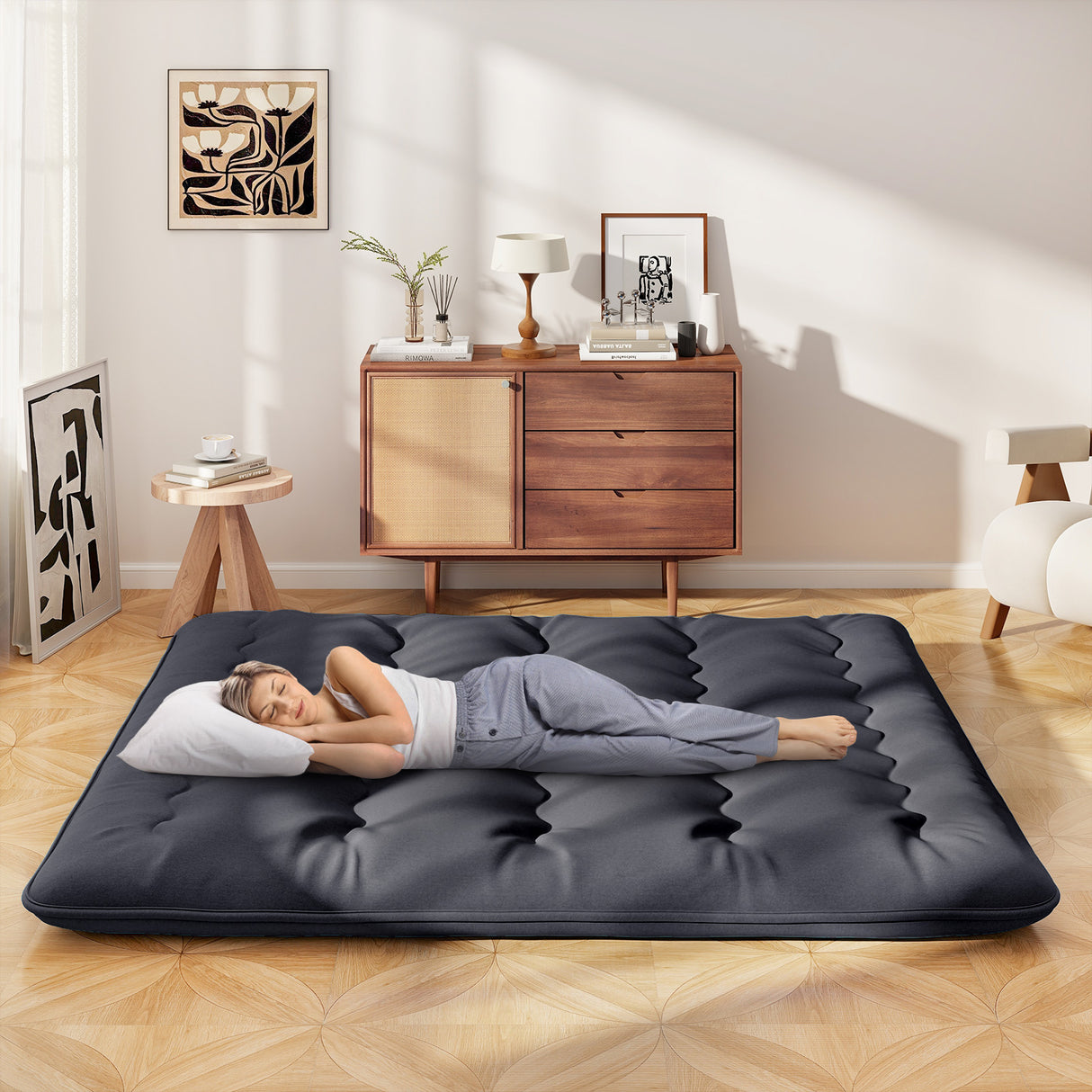 Futon Mattress with Washable Cover and Foldable Mat