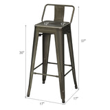 30 Inch Set of 4 Metal Counter Height Barstools with Low Back and Rubber Feet
