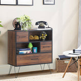 3-Tier Wood Storage Cabinet with Drawers and 4 Metal Legs