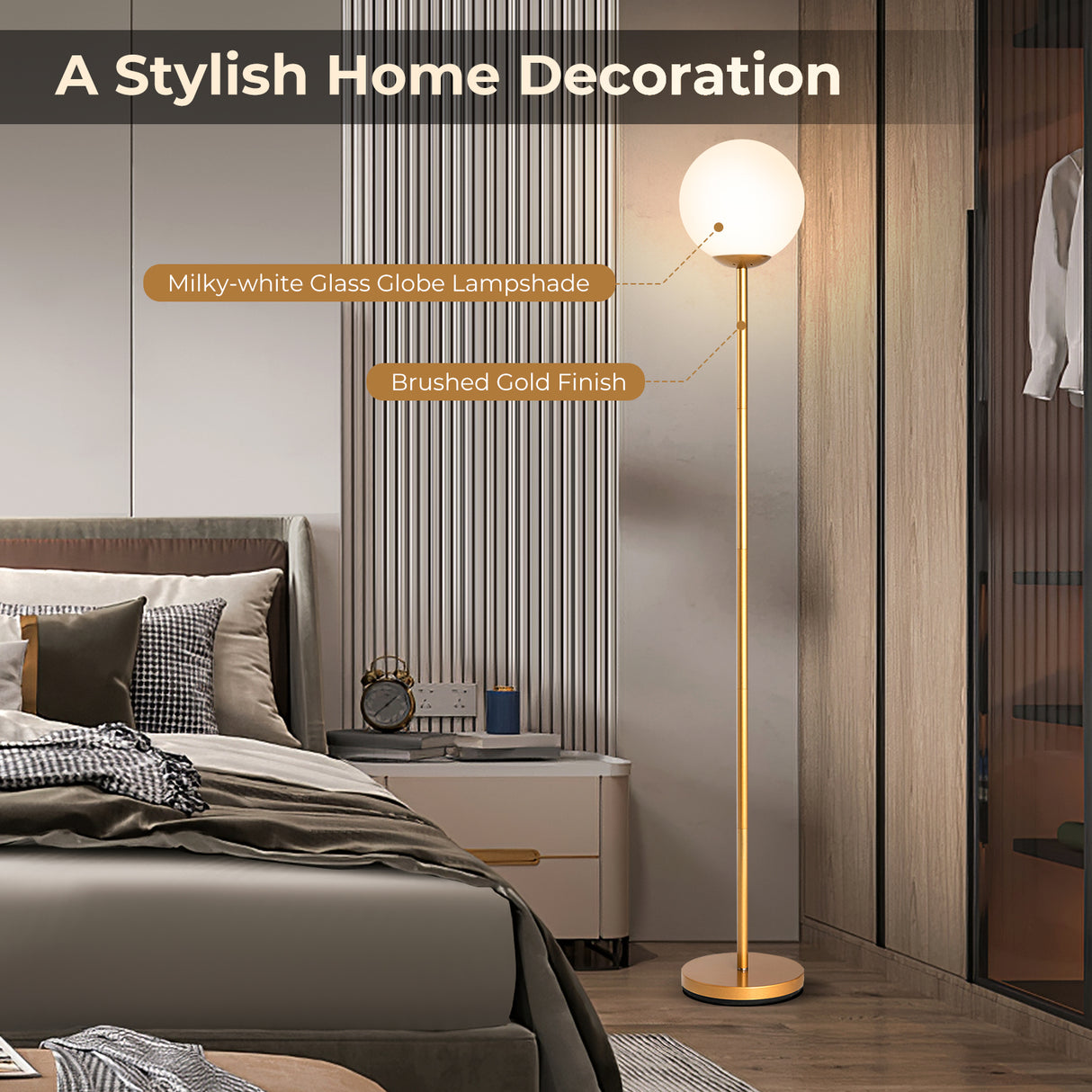 Glass Globe LED Floor Lamp with Glass Lampshade-Golden