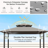 3-Piece Patio Bar Set Grill Gazebo & 2 Bar Stools with Tempered Glass Bar Table