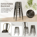 Set of 4 Bar Height Chairs Stackable Metal Bar Stools with Removable Backrest