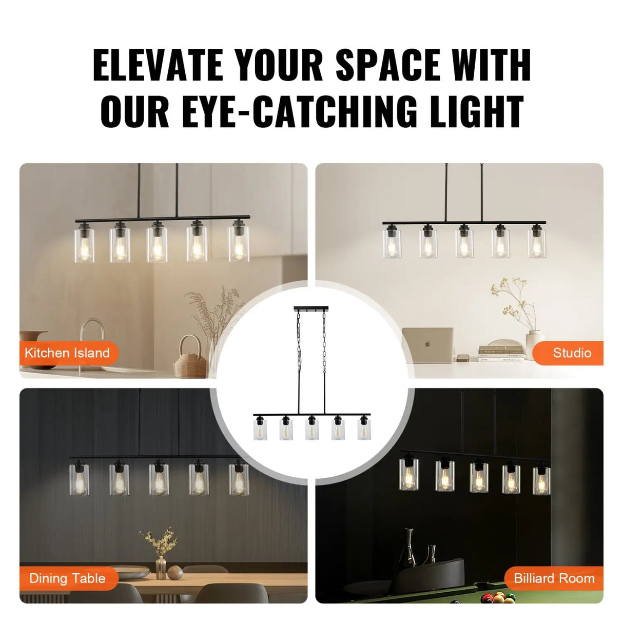 Hanging Pendant Lights for Kitchen Island with 5-Lights & Adjustable Design