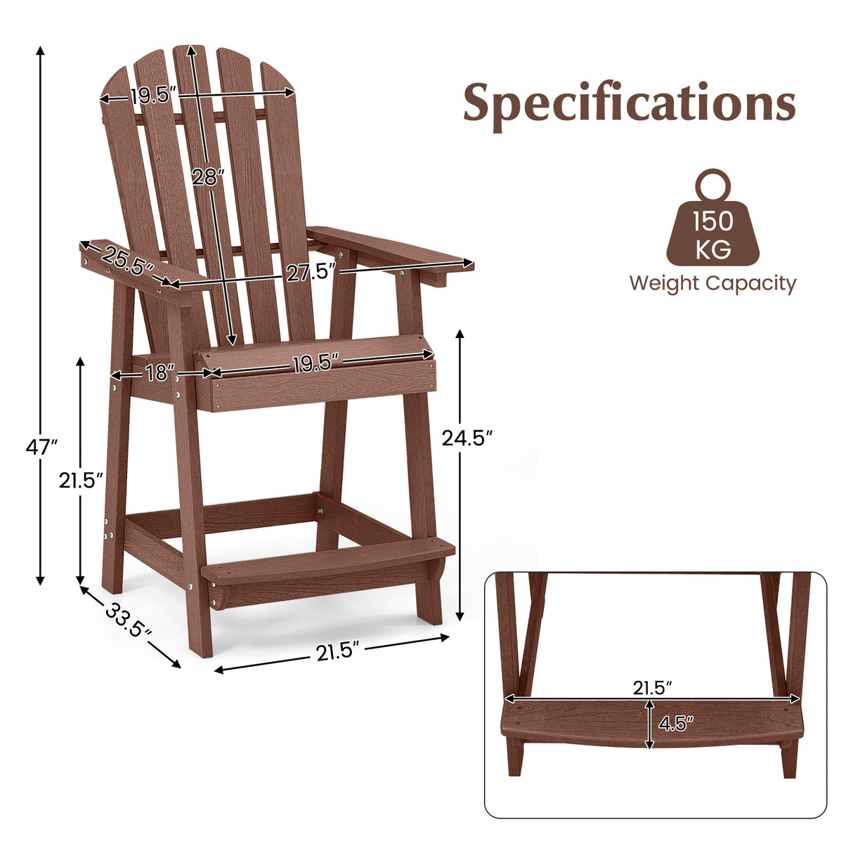 HDPE Patio Chair with Armrest and Footrest for Indoor Outdoor