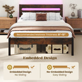 Heavy-Duty Metal Slats Support Bed Platform with Charging Station
