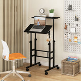 Height-adjustable Mobile Standing Desk with Split Top and Adjustable Angle