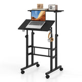 Height-adjustable Mobile Standing Desk with Split Top and Adjustable Angle
