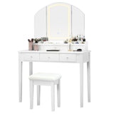 Vanity Table Stool Set with Large Tri-folding Lighted Mirror