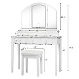Vanity Table Stool Set with Large Tri-folding Lighted Mirror