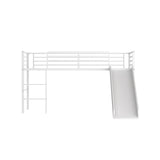 Twin Metal Loft Bed with Slide Safety Guardrails and Built-in Ladder