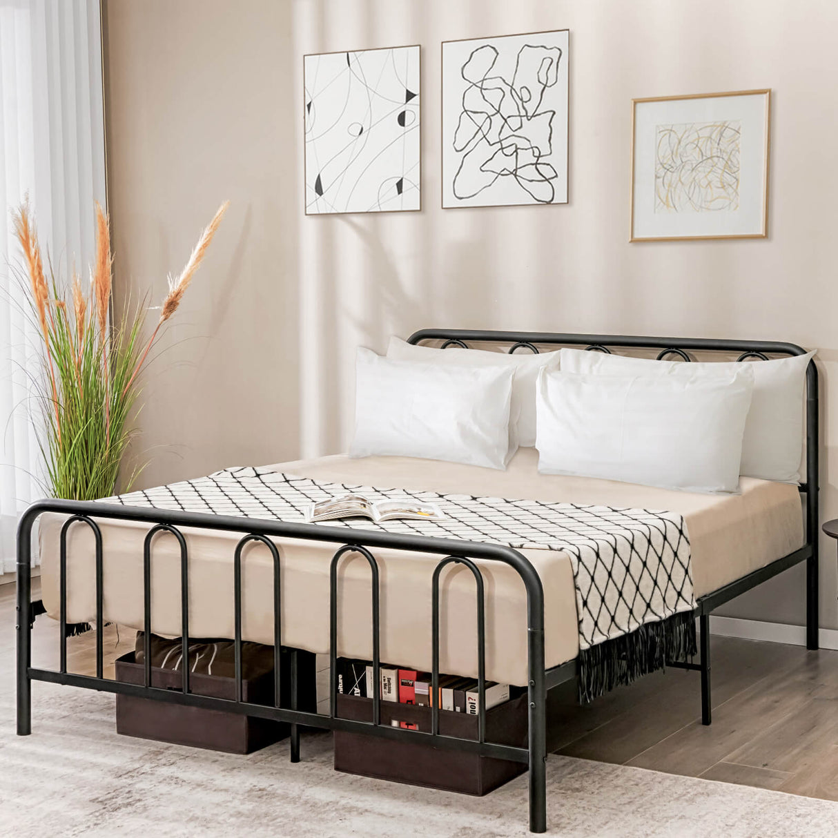 Full/Queen Size Metal Bed Frame with Headboard and Footboard