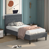 Twin Size Upholstered Bed Frame with Button Tufted Headboard